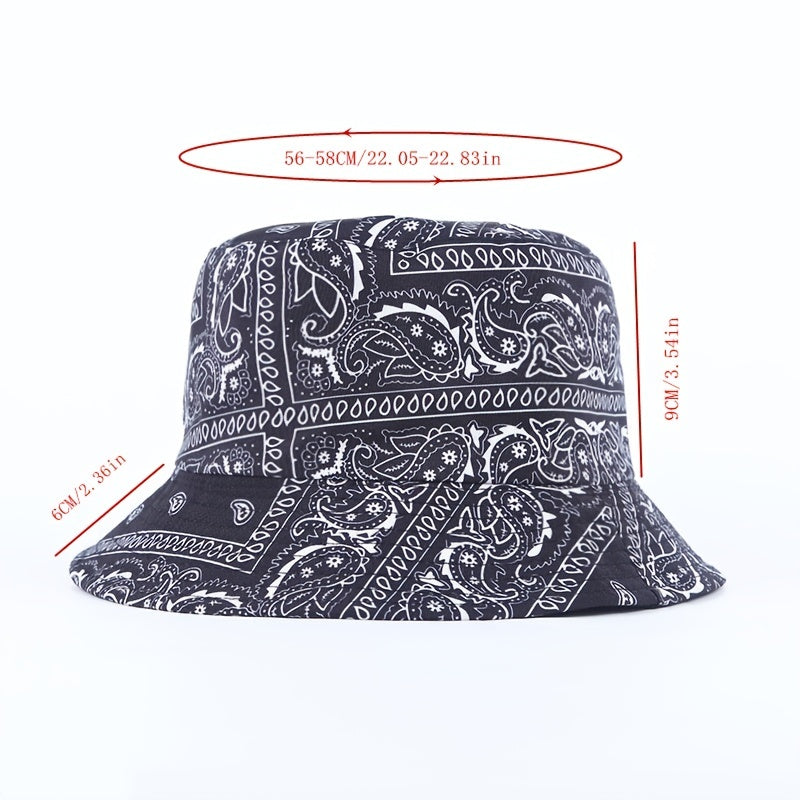 Retro European American Printed Cashew Bucket Hat Outdoor Travel Sun Hat