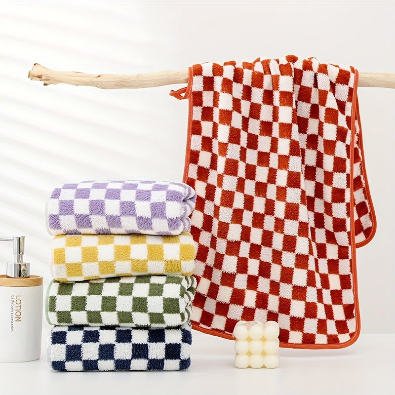 4pcs Checkered Pattern Hand Towel Soft Skin-friendly Face Towel