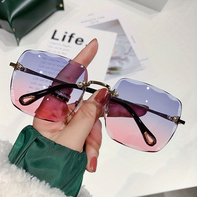Rimless Square Gradient Lens Sunglasses Metal Temple UV400
