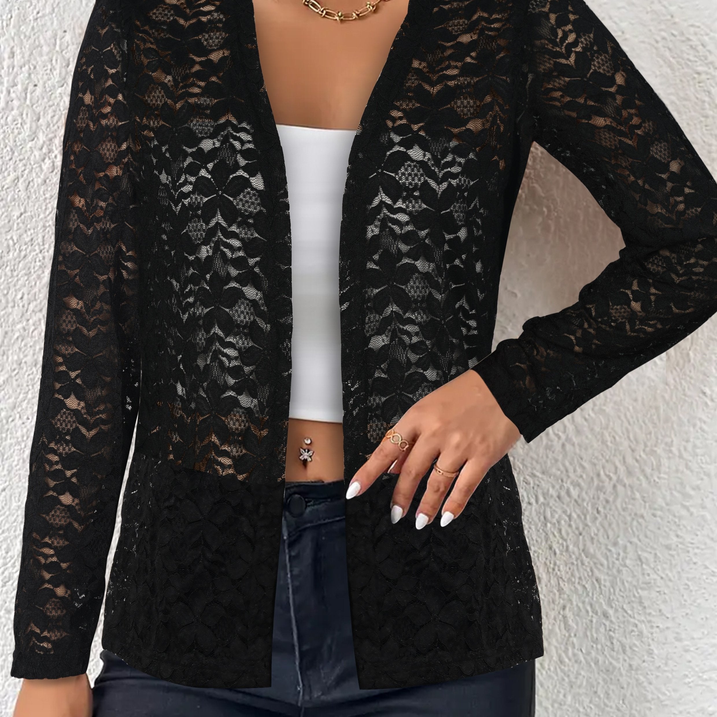 Lace Sleeve Open Front Cardigan