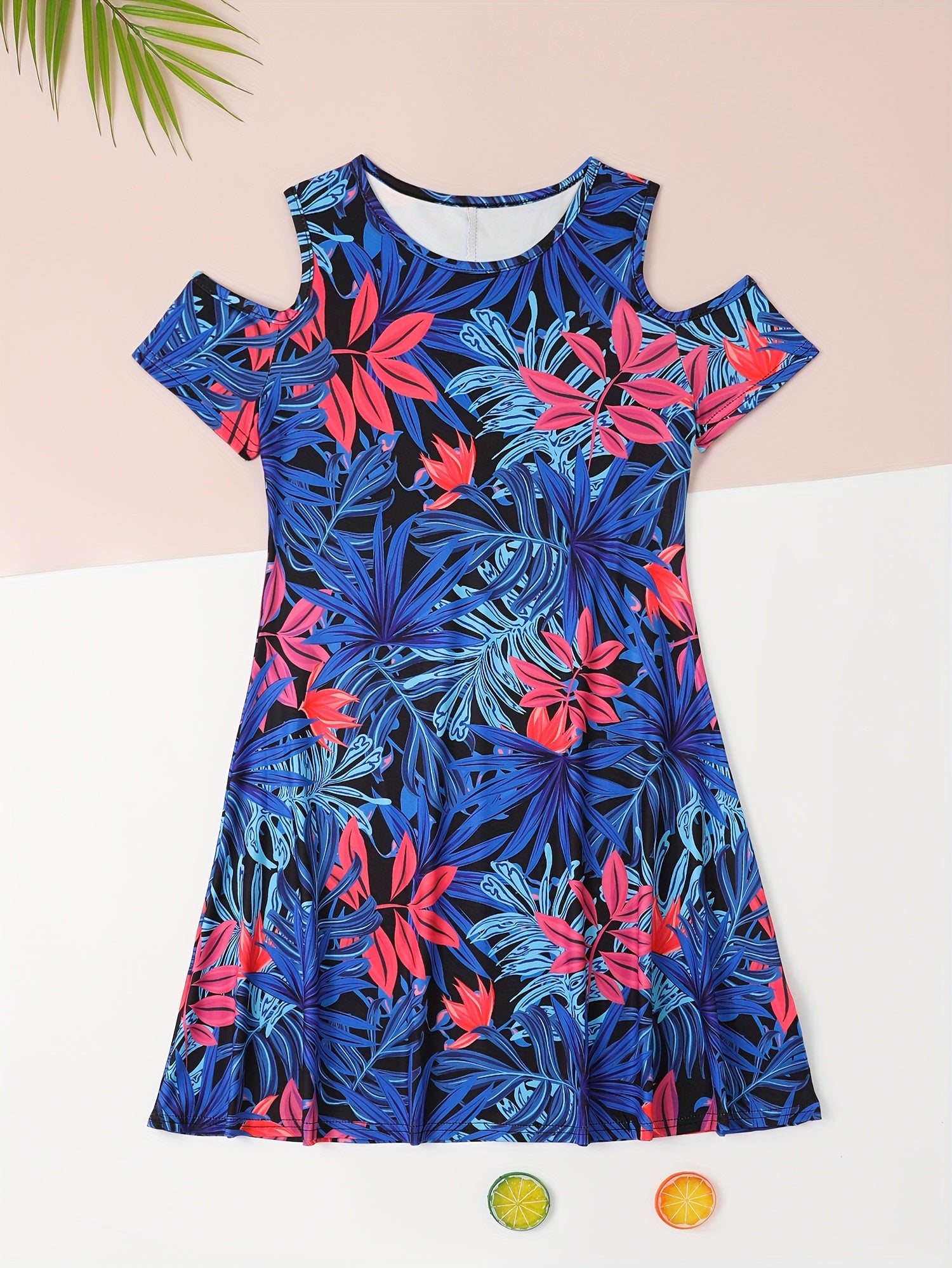 Girls Flower Cold Shoulder Dress Spring Summer Gift