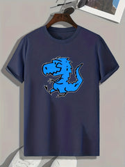 Dino Pattern Print Men's Sports T-shirt for Fitness Activities