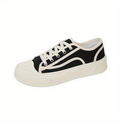Women's Platform Canvas Shoes Round Toe Lace Up Low Top Sneakers