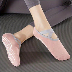 Non-slip Yoga Socks with Silicone Bottom Grips, Straps for Pilates Ballet Dance