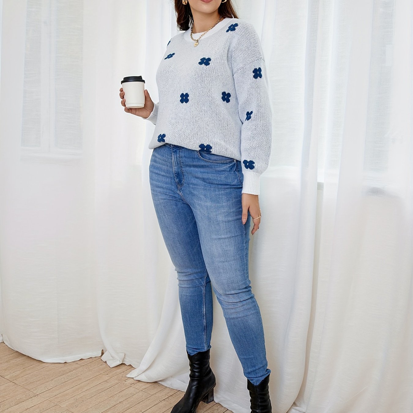 Floral Pattern Long Sleeve Pullover Jumper