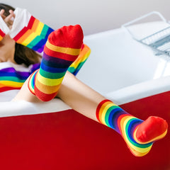 Rainbow Stripe Socks Retro Mid Tube Women's Stockings
