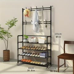 Freestanding Garment Rack Shoe Clothing Organizer Shelves