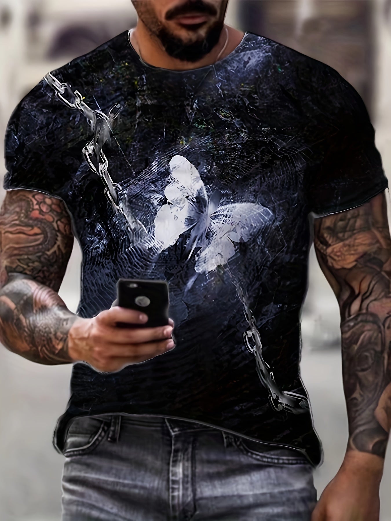Butterfly 3D Pattern Print Men's Short Sleeve T-Shirt