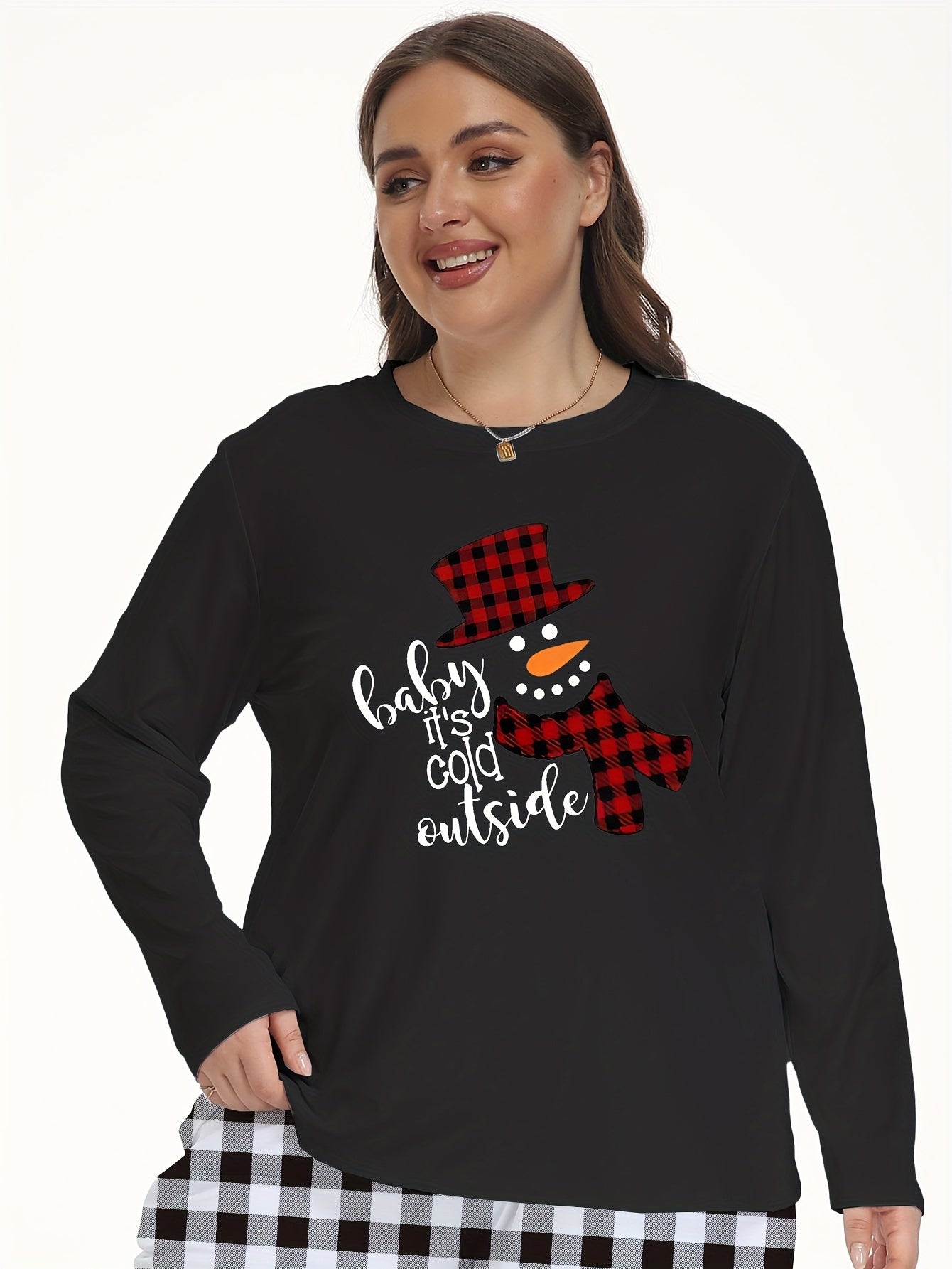 Christmas Casual Loungewear Top Plus Size Women's Graphic Print Pajama Top
