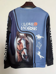 Love Horse Graphic Men's Pullover Sweatshirt Long Sleeve Crew Neck