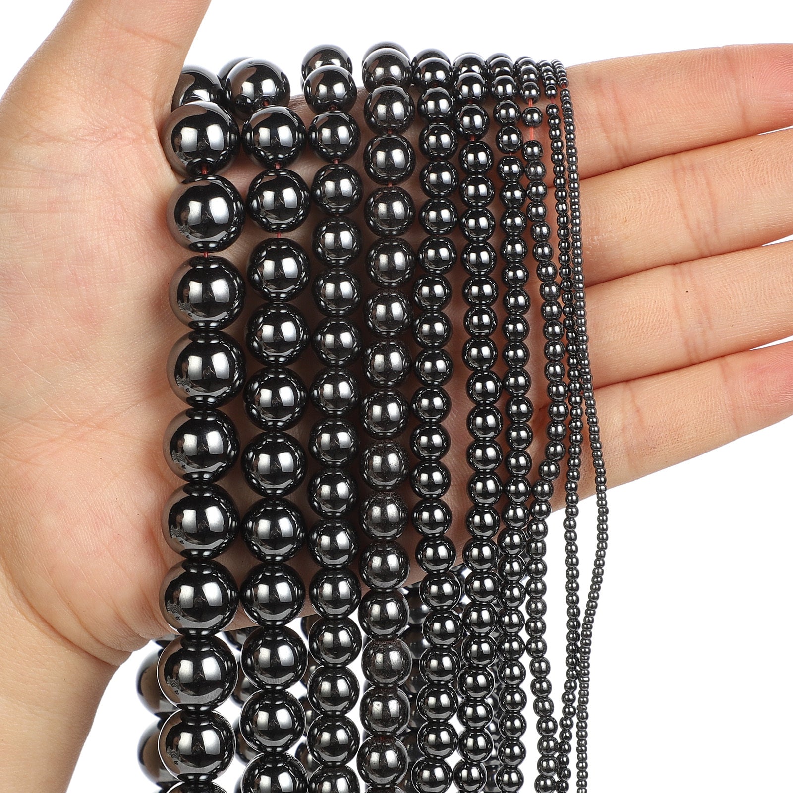 Natural Hematite Round Loose Beads for DIY Jewelry Making 1-12mm