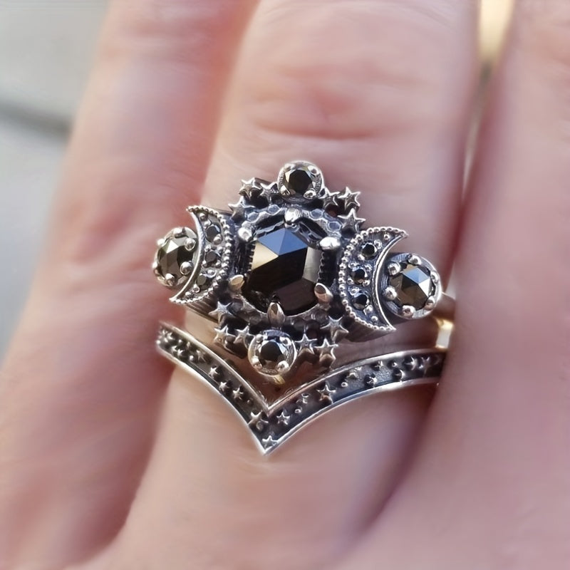 Unisex Gothic Moon Engagement Ring Set Anniversary Gift Jewelry