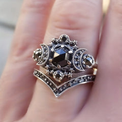 Unisex Gothic Moon Engagement Ring Set Anniversary Gift Jewelry
