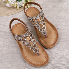 Boho Thong Sandals with Rhinestone Decor