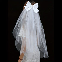 Bridal Veil with Large Bow & Bride Print Polyester Wedding Hair Accessory