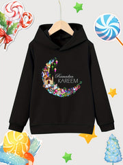 Moon Print Girls Cotton Hooded Sweatshirt for Autumn Winter