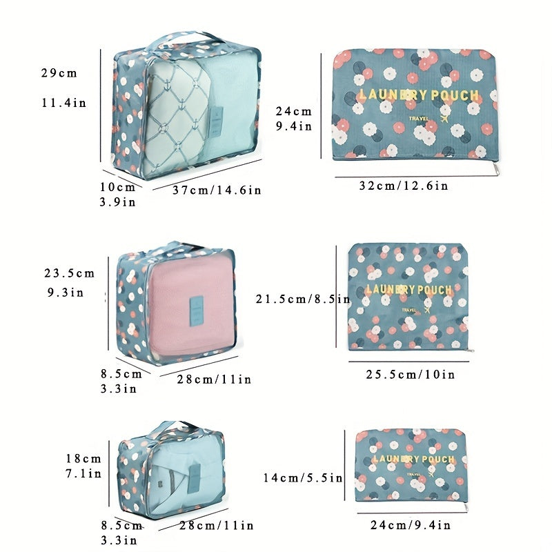 6 Pc Flower Pattern Bag Sets Travel Luggage Bags Dustproof Bags