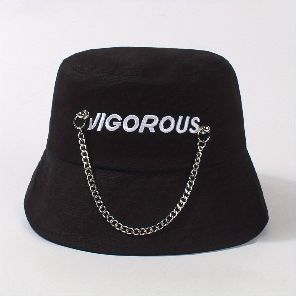 Chain Tassel Hip Hop Bucket Hat Letter Embroidery Solid Basin Hats