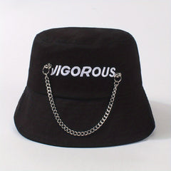 Chain Tassel Hip Hop Bucket Hat Letter Embroidery Solid Basin Hats