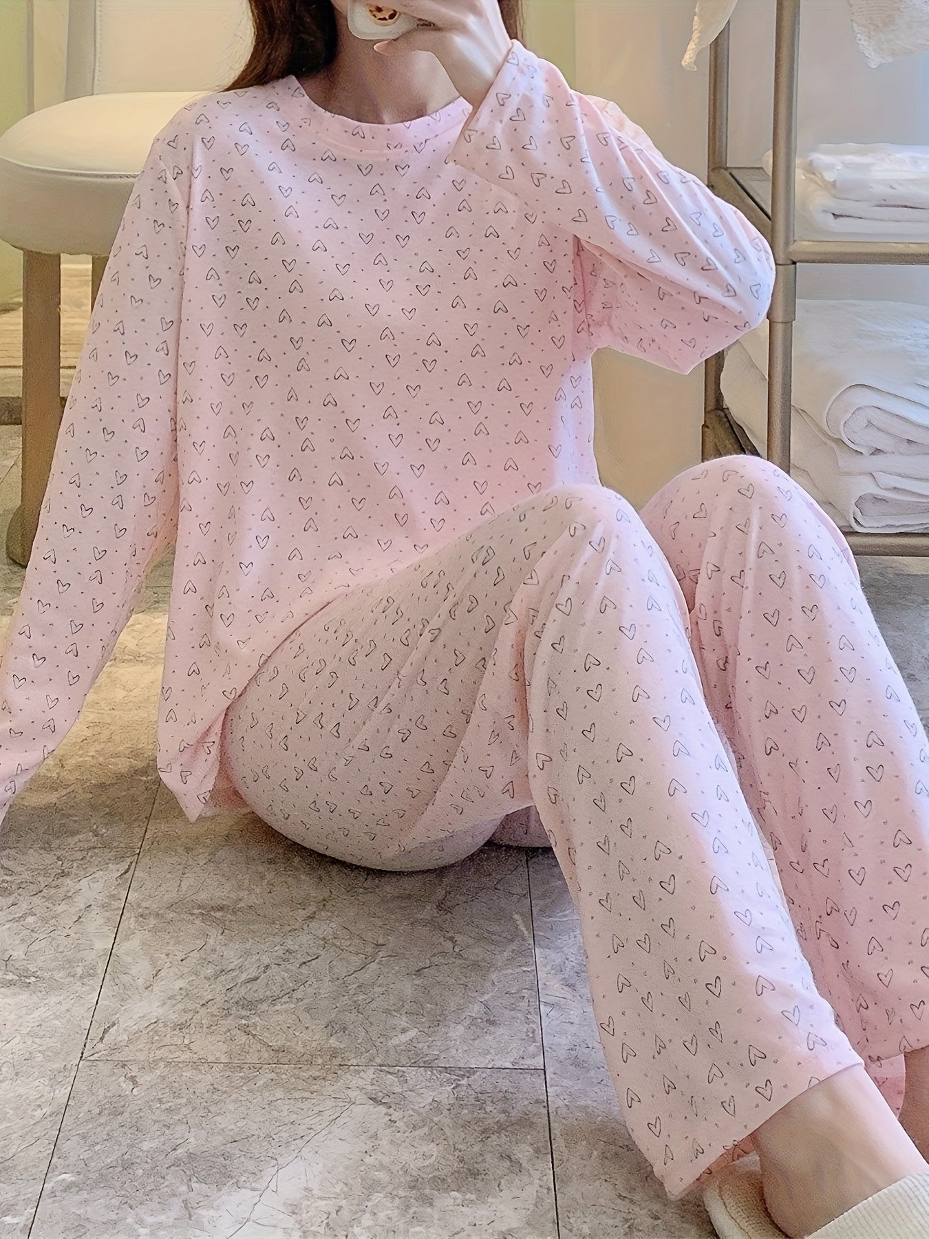 Heart Print Pajama Set Women's Sleepwear & Loungewear