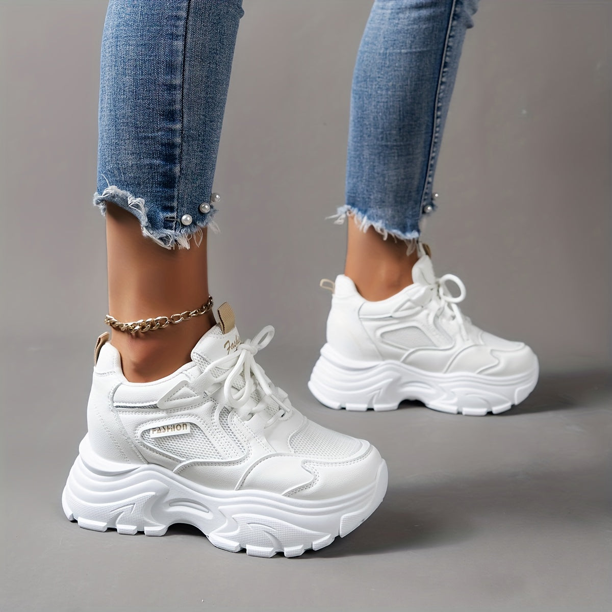 Chunky Thick Sole Sports Sneakers Non Slip Versatile Solid Shoes