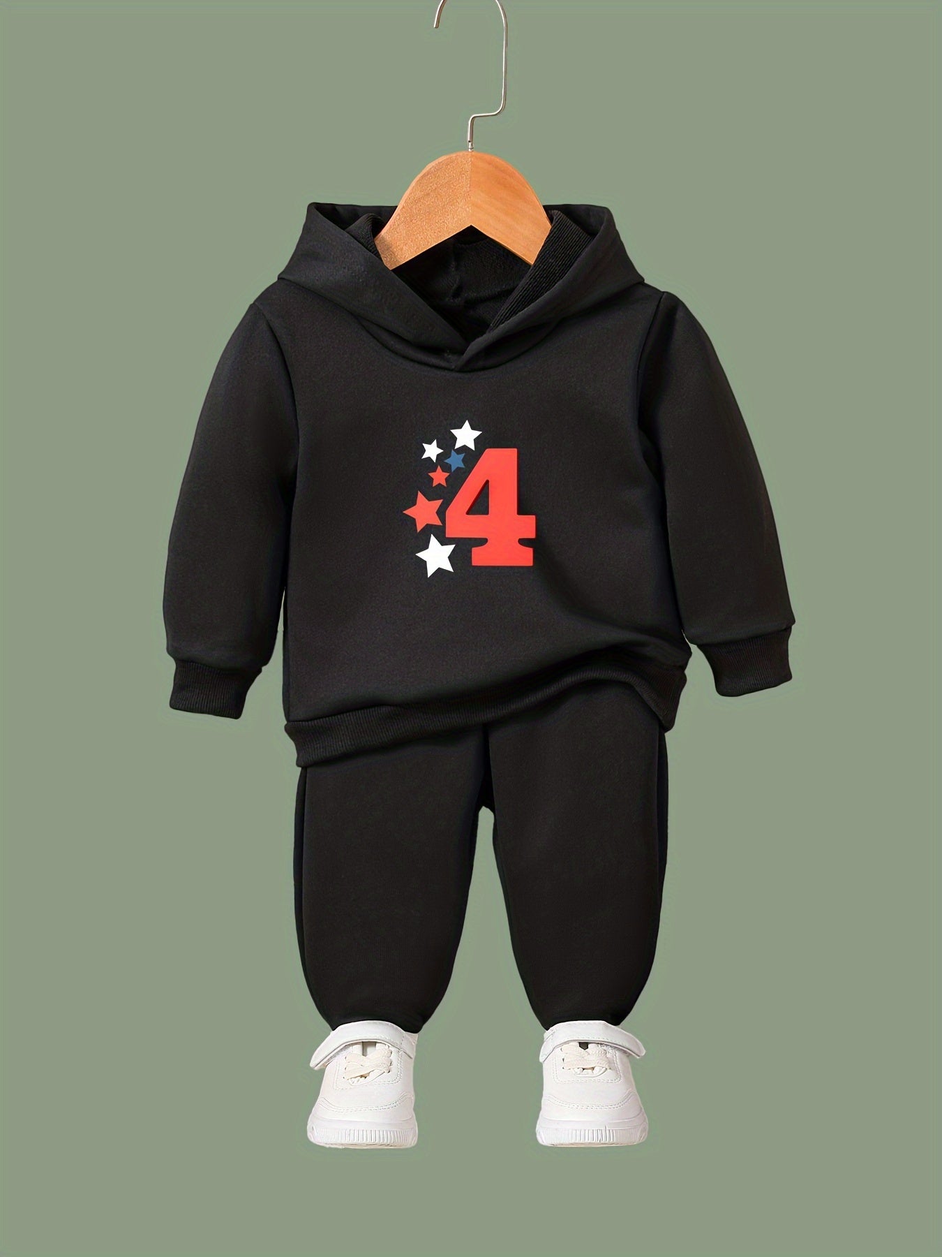 Cartoon Number 4 Hoodie & Pants Set - Girl's Sporty Clothes