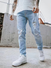 Men's Slim Fit Ripped Jeans: Distressed Stretch Denim Pants