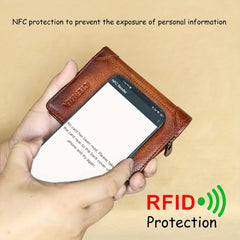 RFID Blocking Short Leather Wallet with Zipper