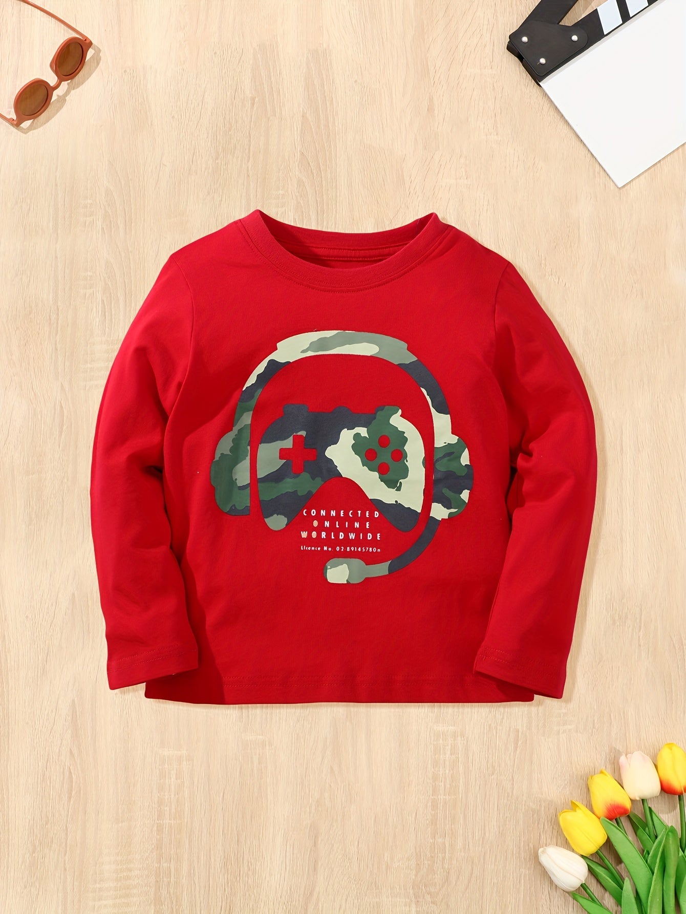 Boy's Game Controller & Headphone Graphic Long Sleeve Tee