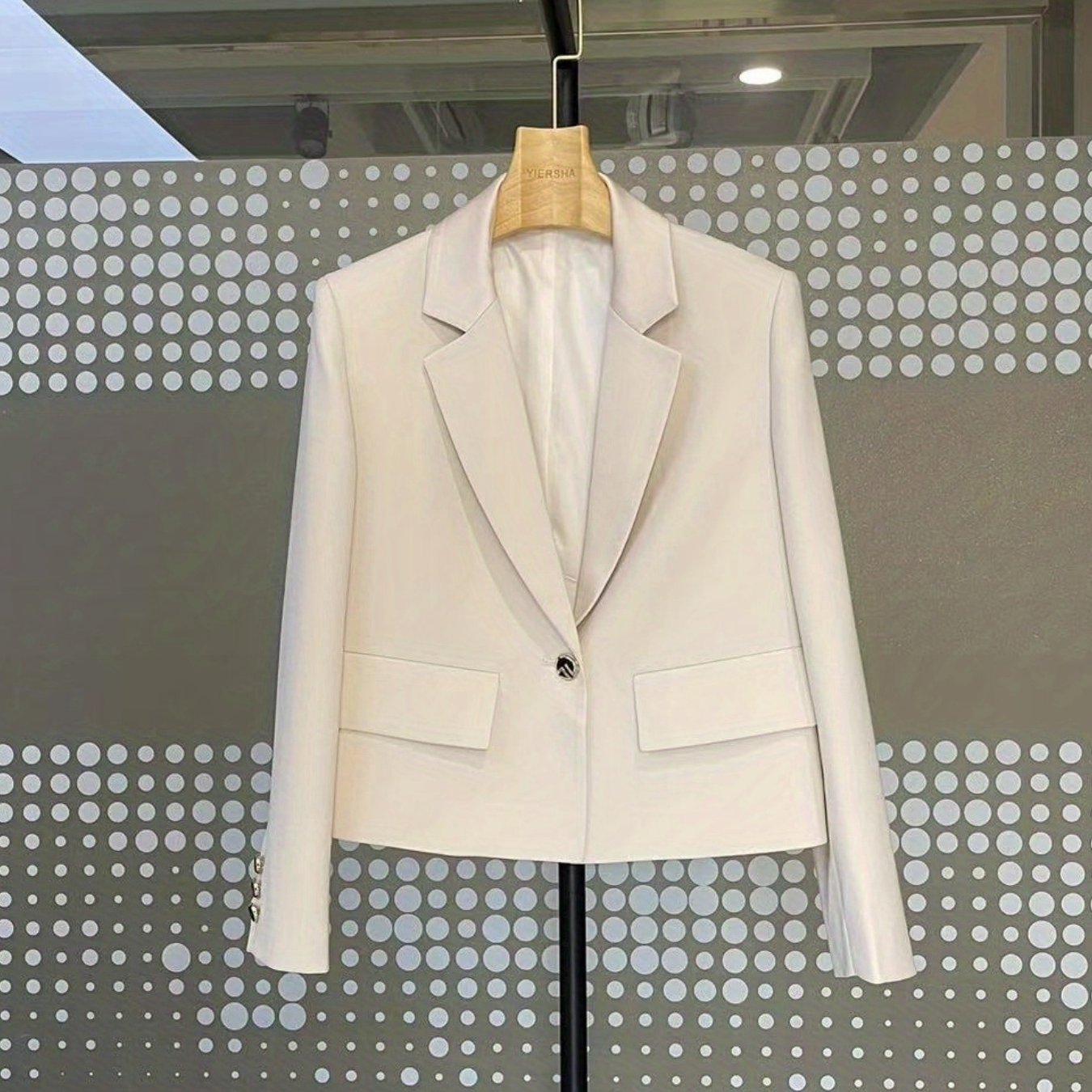 Button Lapel Neck Blazer Crop Blazer Long Sleeve
