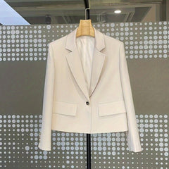 Button Lapel Neck Blazer Crop Blazer Long Sleeve