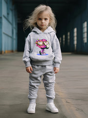Girls 2pc Heart Pattern Hooded Sweatshirt Set