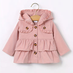 Cute Toddler Girls' Ruffle Trim Hooded Coat