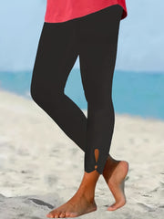 Solid Cut Out Cropped Leggings High Waist Skinny Leggings Women's Clothing