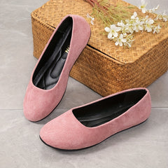 Women's Round Toe Flat Shoes Comfy Solid Micro Suede Casual Slip On Flats