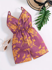 Girls Floral Print Jumpsuit High Waist Wide Leg Cami Romper Kids Summer Clothes