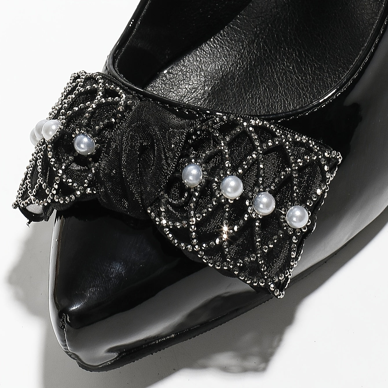 Platform High Heels Rhinestone & Faux Pearl Decor Pointed Toe Pumps