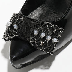 Platform High Heels Rhinestone & Faux Pearl Decor Pointed Toe Pumps