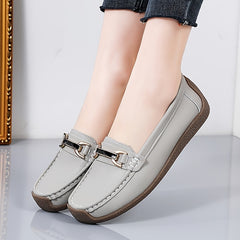 Women's Metal Buckle Slip On Loafers Comfortable Flat Moccasins