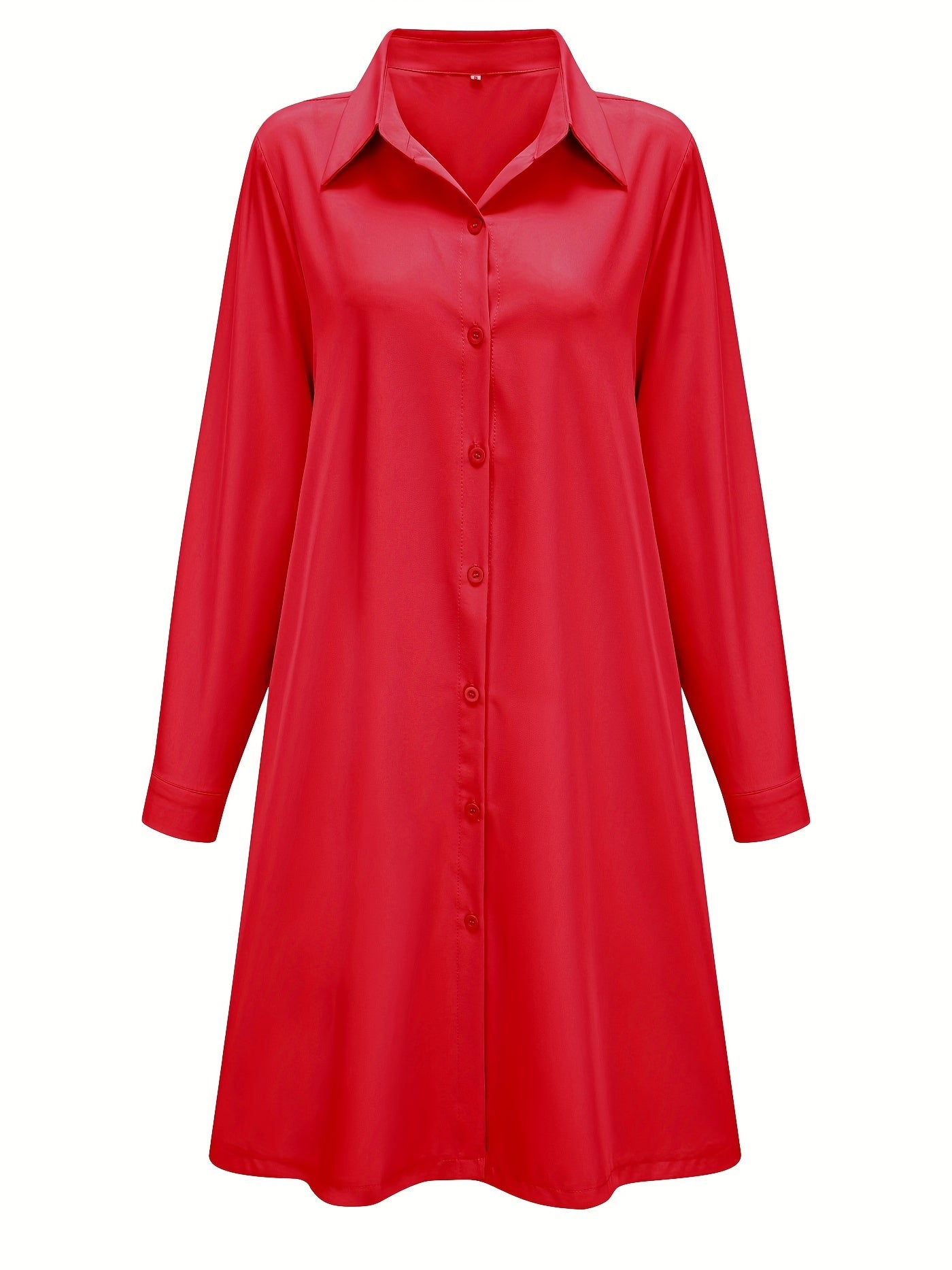 Plus Solid Button Up Long Sleeve Shirt Dress