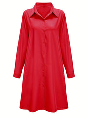 Plus Solid Button Up Long Sleeve Shirt Dress