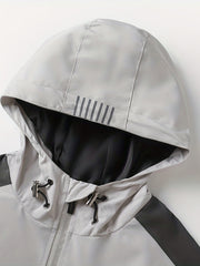 Men's Block Hooded Jacket Zip Up Windbreaker for Outdoor