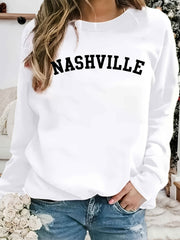 Nashville Print Loose Sweatshirt Crew Neck Women's Clothing