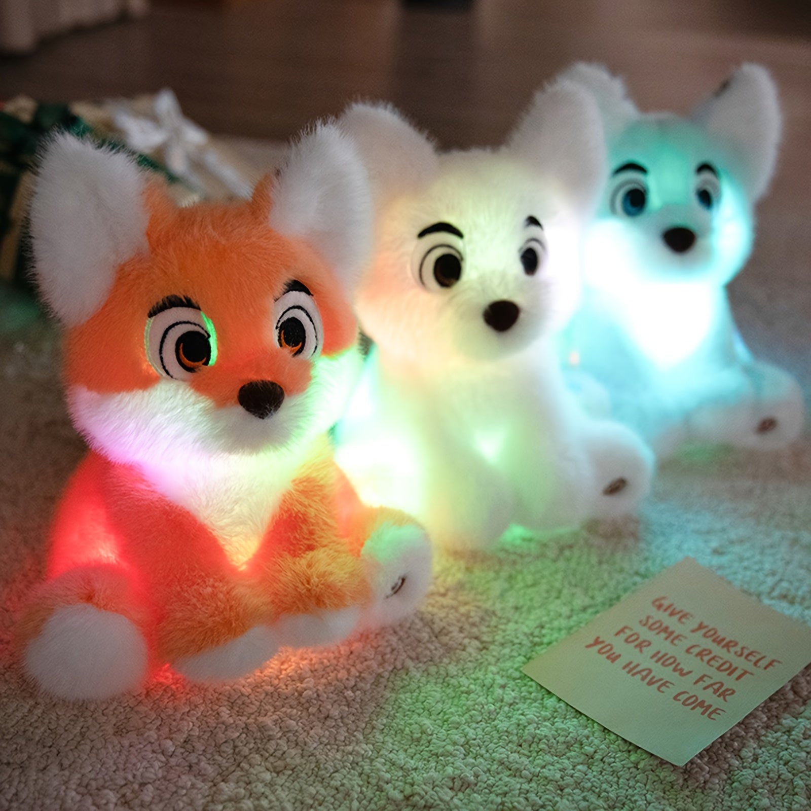 Glow in the Dark Plush Fox Toy with LED Light Soft Stuffed Animal Night Light