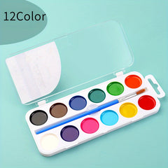 Watercolor Pigments Set in Plastic Box with Brush - Ideal for Watercolor A