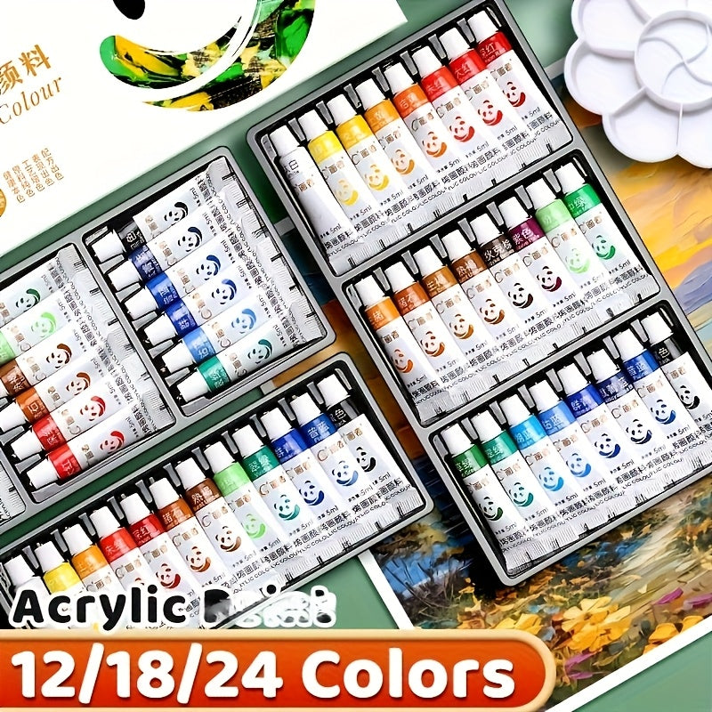 Acrylic Paint Set with Brushes, Paper, Palette & Pigment for Various Surfaces