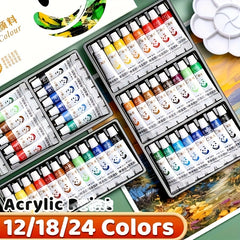 Acrylic Paint Set with Brushes, Paper, Palette & Pigment for Various Surfaces