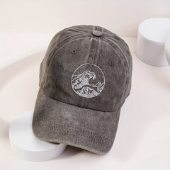 Vintage Ocean Wave Print Embroidered Baseball Cap