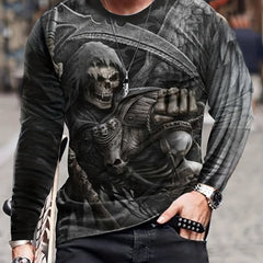 Skeleton 3D Print Men's Long Sleeve Tee Autumn Stylish Tee