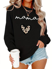 Leopard Heart Print Pullover Sweatshirt for Women